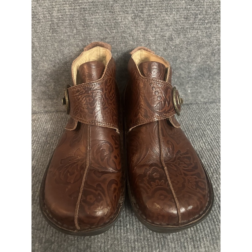 Alegria PG Lite Brown Leather Brass Buckle Ankle Bootie 39 8.5-9 - Picture 3 of 11